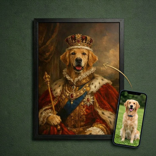 Personalised AI Royal Pet Portrait - Custom Dog King & Queen Poster - Unique Canvas Gift UK